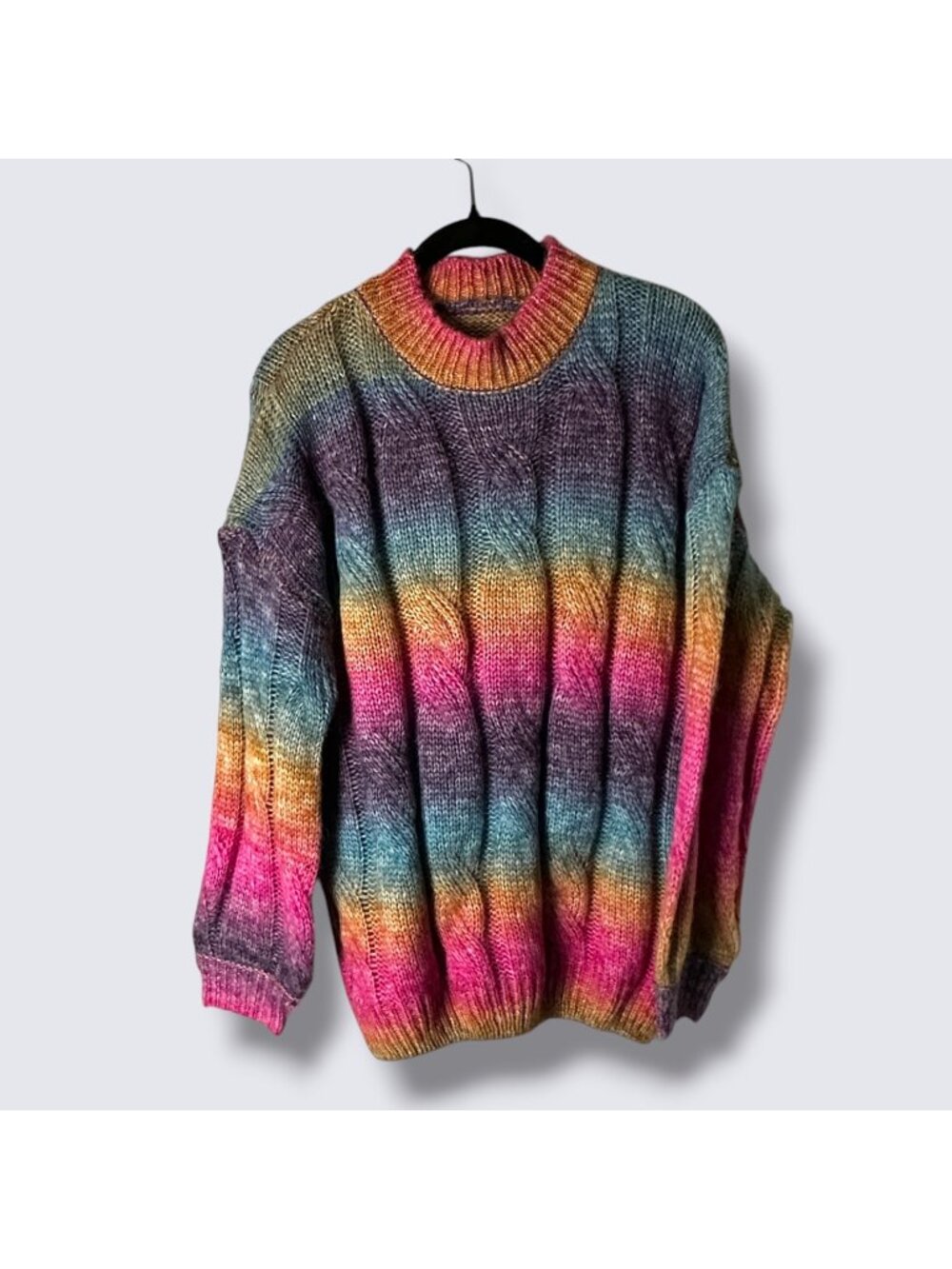 Multicolor Striped Knit Sweater Ribbed Crewneck Size L Cozy Blend Fall & Winter